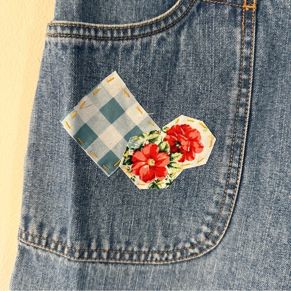 Sonoma Capri jeans, size 10 up cycled mixed media Boho, Handstitched OOAK love - Picture 6 of 10